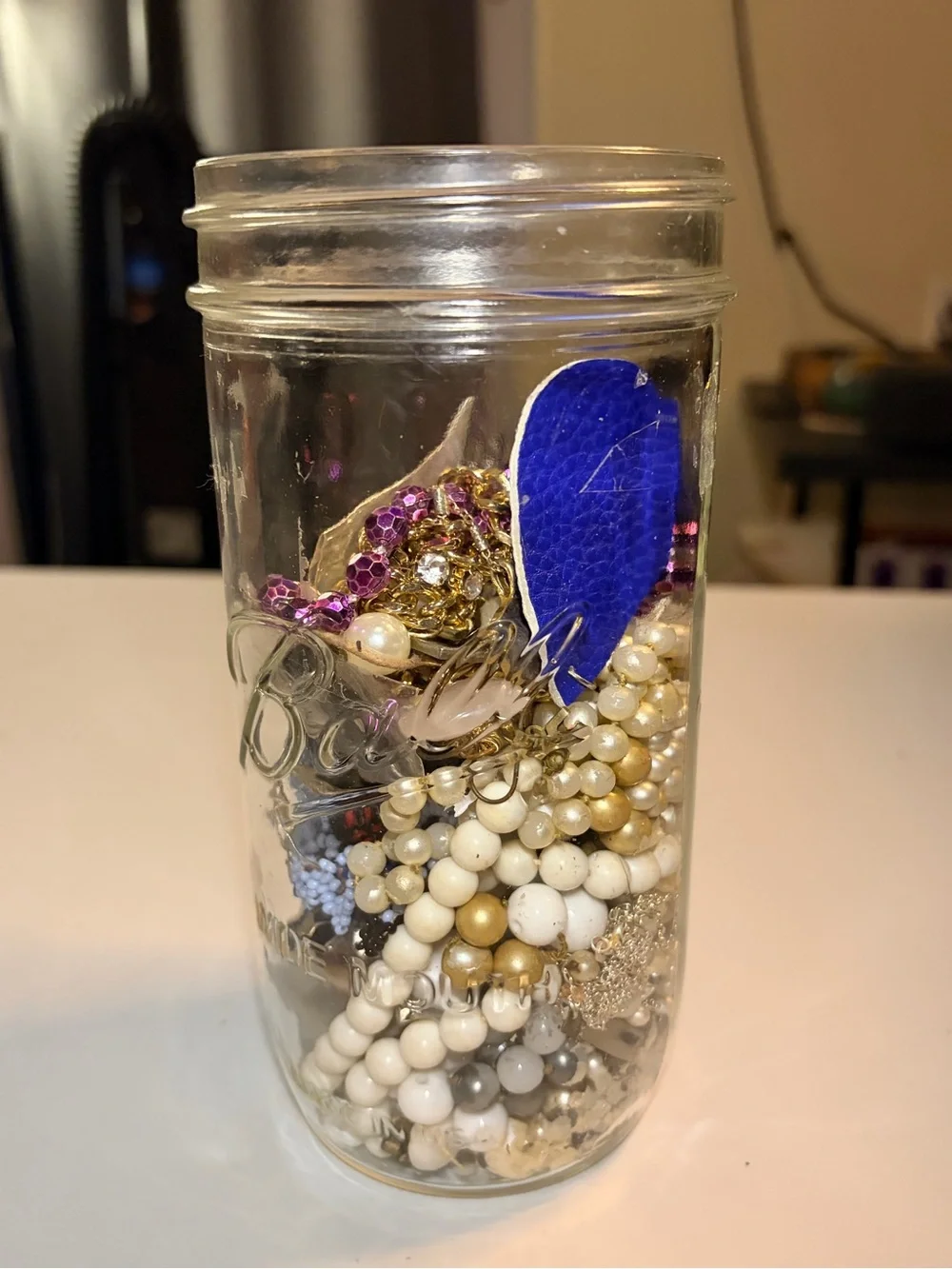 Clear Glass Storage Jar with Mixed Jewelry Accents - Blue & Gold